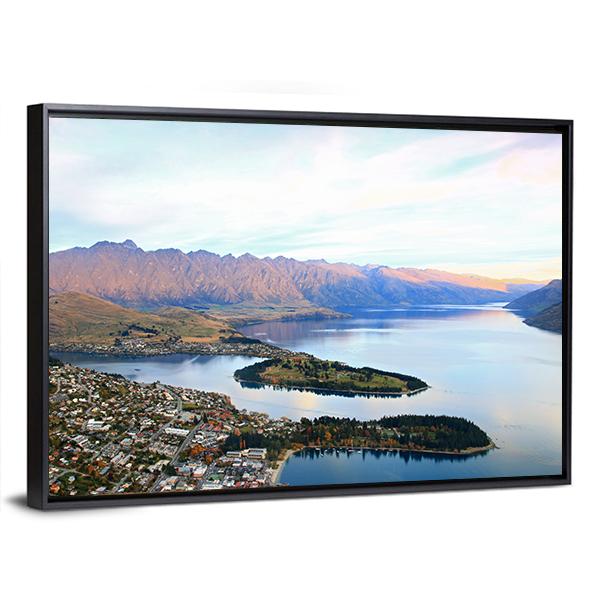 Queenstown Downtown Aerial View Canvas Wall Art-5 Horizontal-Gallery Wrap-22" x 12"-Tiaracle