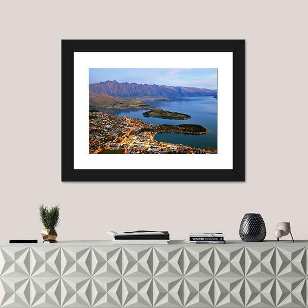 Queenstown Downtown At Dusk Canvas Wall Art-1 Piece-Framed Print-20" x 16"-Tiaracle