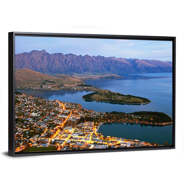 Queenstown Downtown At Dusk Canvas Wall Art-3 Horizontal-Gallery Wrap-25" x 16"-Tiaracle