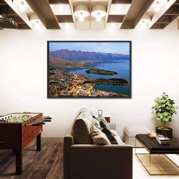Queenstown Downtown At Dusk Canvas Wall Art-3 Horizontal-Gallery Wrap-25" x 16"-Tiaracle