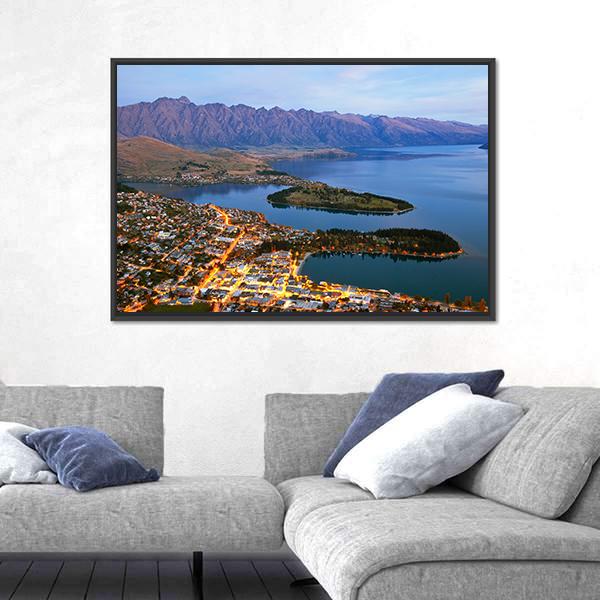 Queenstown Downtown At Dusk Canvas Wall Art-3 Horizontal-Gallery Wrap-25" x 16"-Tiaracle