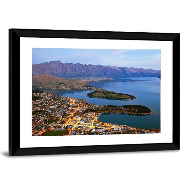 Queenstown Downtown At Dusk Canvas Wall Art-3 Horizontal-Gallery Wrap-25" x 16"-Tiaracle