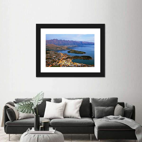 Queenstown Downtown At Dusk Canvas Wall Art-3 Horizontal-Gallery Wrap-25" x 16"-Tiaracle