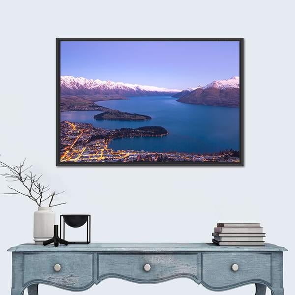 Queenstown During Sunset New Zealand Canvas Wall Art-1 Piece-Floating Frame-36" x 24"-Tiaracle