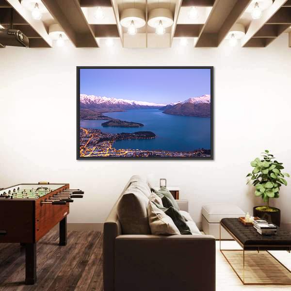 Queenstown During Sunset New Zealand Canvas Wall Art-5 Horizontal-Gallery Wrap-22" x 12"-Tiaracle