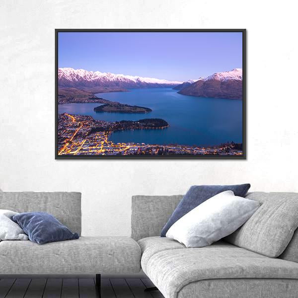 Queenstown During Sunset New Zealand Canvas Wall Art-5 Horizontal-Gallery Wrap-22" x 12"-Tiaracle