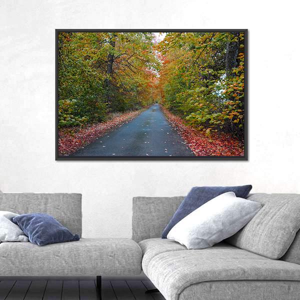 Quiet Leafy Country Lane Canvas Wall Art-5 Horizontal-Gallery Wrap-22" x 12"-Tiaracle