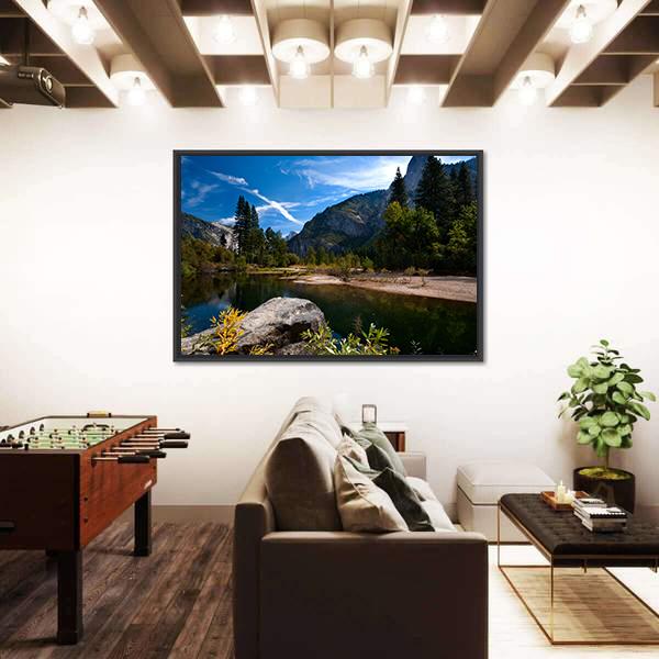 Quiet River In Yosemite Valley Canvas Wall Art-3 Horizontal-Gallery Wrap-25" x 16"-Tiaracle