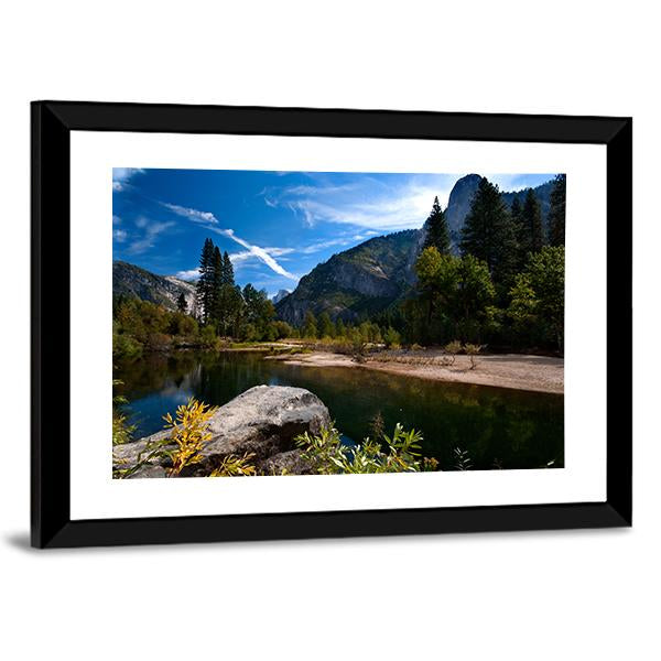 Quiet River In Yosemite Valley Canvas Wall Art-3 Horizontal-Gallery Wrap-25" x 16"-Tiaracle