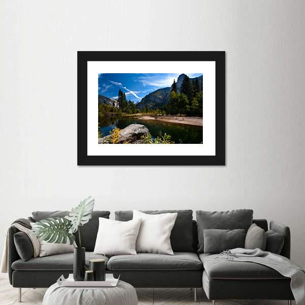 Quiet River In Yosemite Valley Canvas Wall Art-3 Horizontal-Gallery Wrap-25" x 16"-Tiaracle