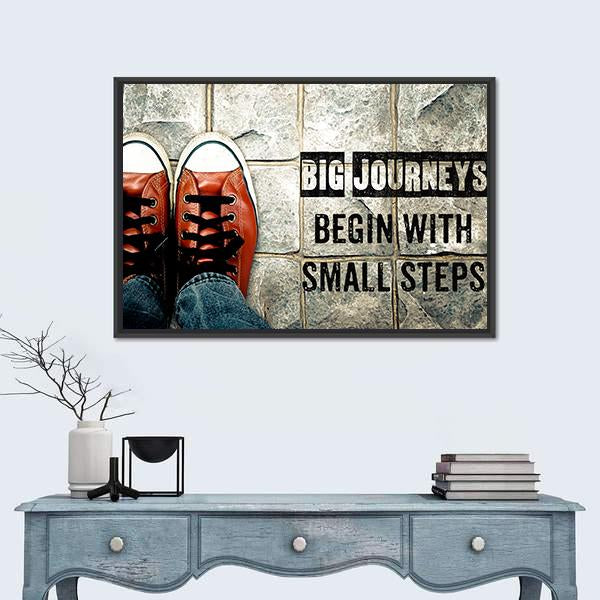 Quote "Big Journeys Begin With Small Steps" Canvas Wall Art-1 Piece-Floating Frame-24" x 16"-Tiaracle
