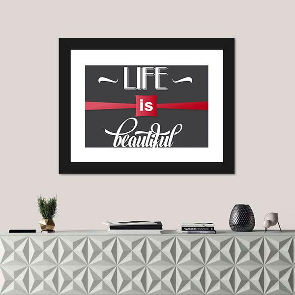 Quote "Life Is Beautiful" Canvas Wall Art-1 Piece-Framed Print-20" x 16"-Tiaracle