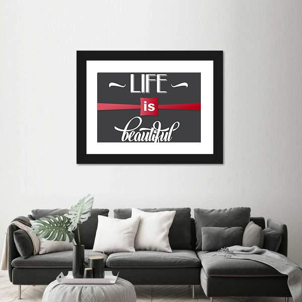 Quote "Life Is Beautiful" Canvas Wall Art-3 Horizontal-Gallery Wrap-25" x 16"-Tiaracle
