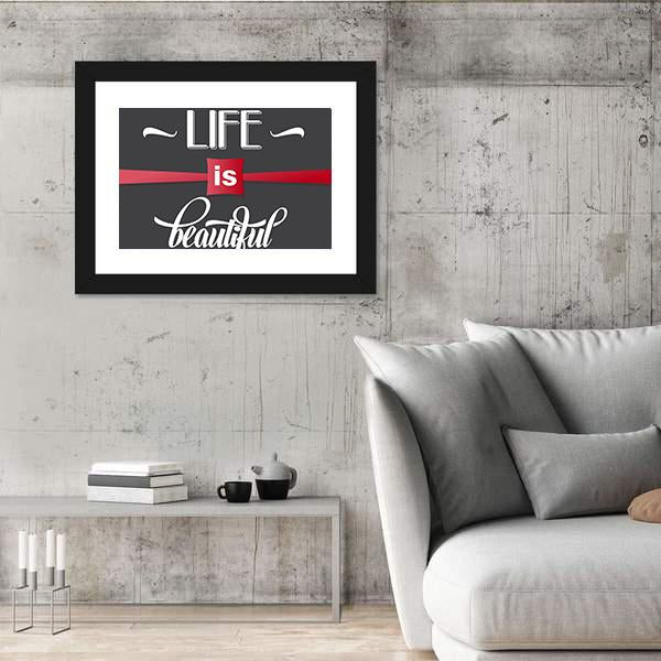 Quote "Life Is Beautiful" Canvas Wall Art-3 Horizontal-Gallery Wrap-25" x 16"-Tiaracle