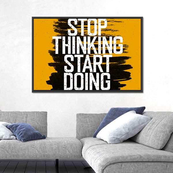 Quote " Stop Thinking Start Doing" Canvas Wall Art-1 Piece-Floating Frame-24" x 16"-Tiaracle