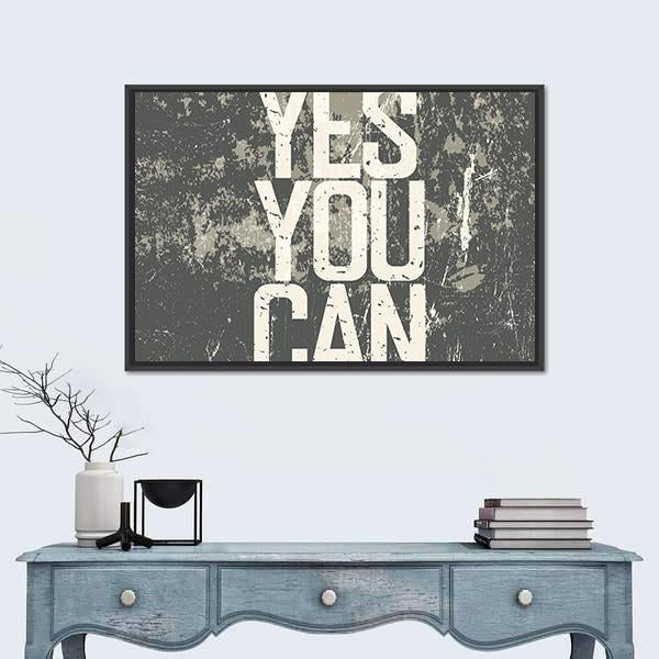Quote " Yes You Can " Canvas Wall Art-1 Piece-Floating Frame-24" x 16"-Tiaracle