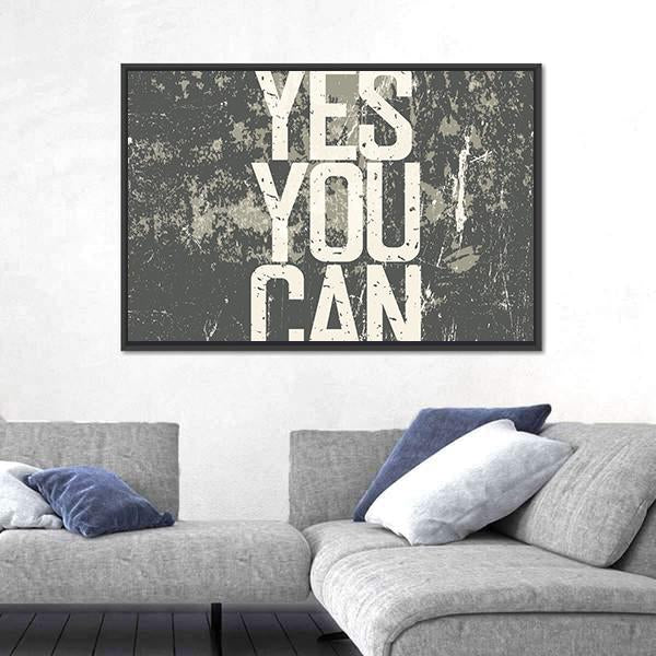 Quote " Yes You Can " Canvas Wall Art-3 Horizontal-Gallery Wrap-25" x 16"-Tiaracle