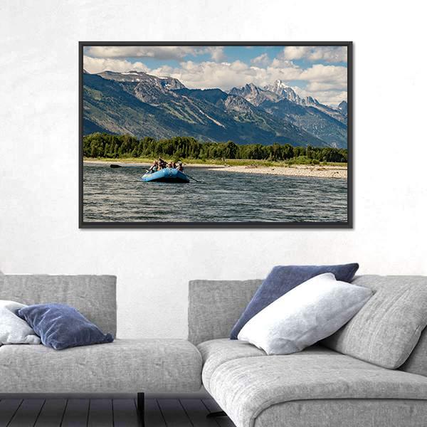 Rafting The Snake River In Wyoming Canvas Wall Art-3 Horizontal-Gallery Wrap-25" x 16"-Tiaracle