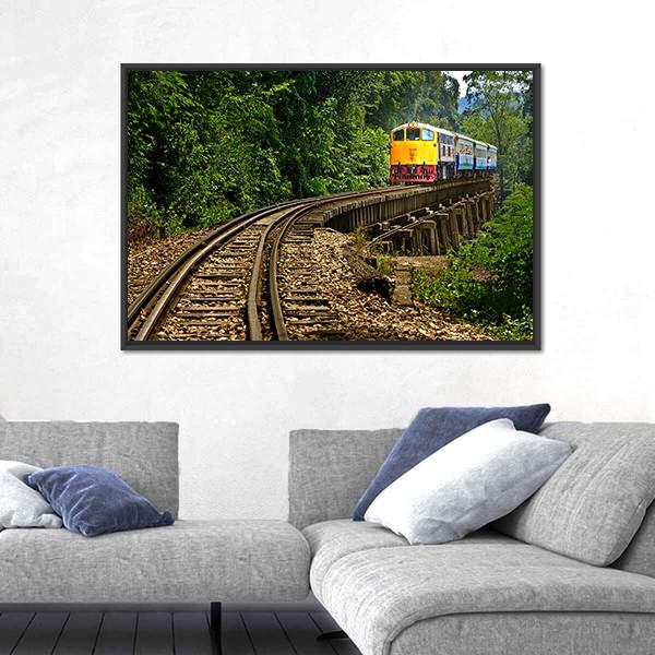 Rail Travel In Kanchanaburi Province Thailand Canvas Wall Art-5 Horizontal-Gallery Wrap-22" x 12"-Tiaracle