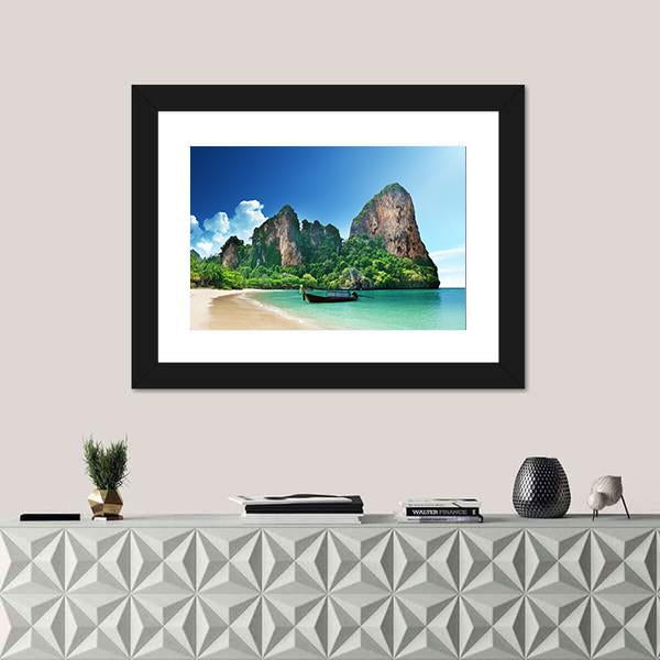 Railay Beach In Krabi Thailand Canvas Wall Art-1 Piece-Framed Print-30" x 20"-Tiaracle