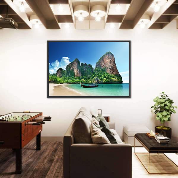 Railay Beach In Krabi Thailand Canvas Wall Art-5 Horizontal-Gallery Wrap-22" x 12"-Tiaracle