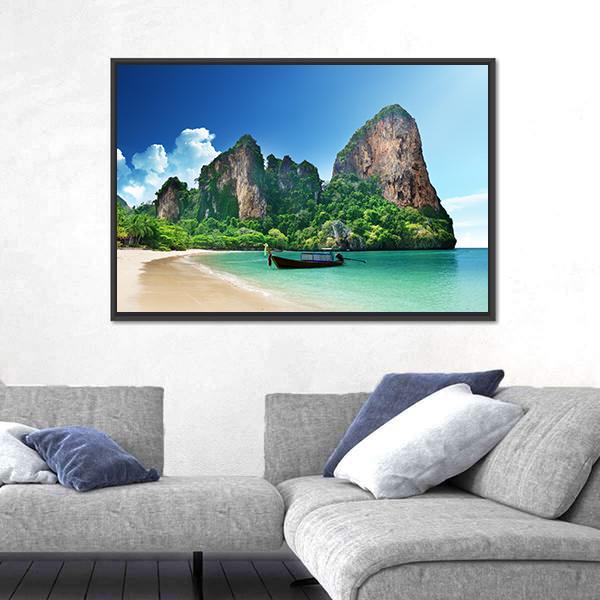 Railay Beach In Krabi Thailand Canvas Wall Art-5 Horizontal-Gallery Wrap-22" x 12"-Tiaracle