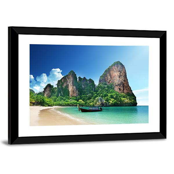 Railay Beach In Krabi Thailand Canvas Wall Art-5 Horizontal-Gallery Wrap-22" x 12"-Tiaracle