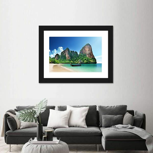 Railay Beach In Krabi Thailand Canvas Wall Art-5 Horizontal-Gallery Wrap-22" x 12"-Tiaracle