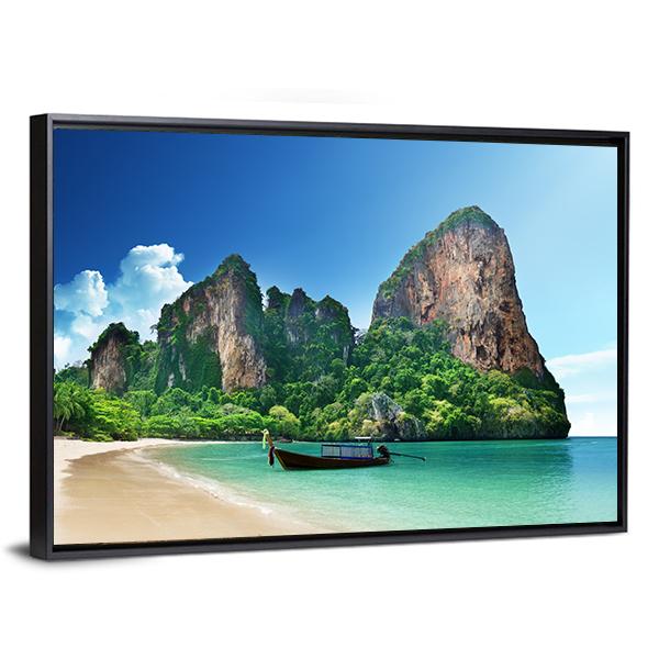 Railay Beach In Krabi Thailand Canvas Wall Art-5 Horizontal-Gallery Wrap-22" x 12"-Tiaracle