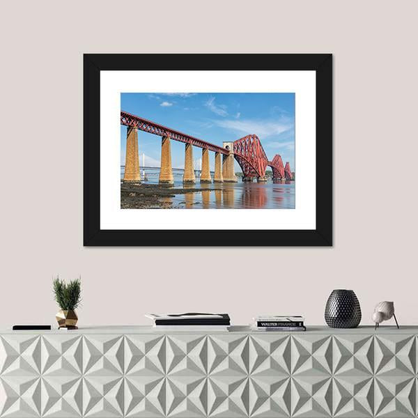 Railway Bridge Over Firth Of Forth In Scotland Canvas Wall Art-1 Piece-Framed Print-20" x 16"-Tiaracle