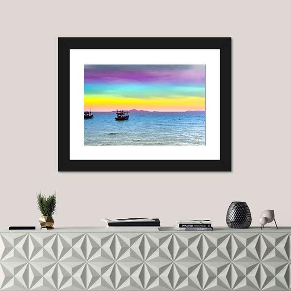Rainbow Back Dark Cloud On Sea Canvas Wall Art-1 Piece-Framed Print-20" x 16"-Tiaracle