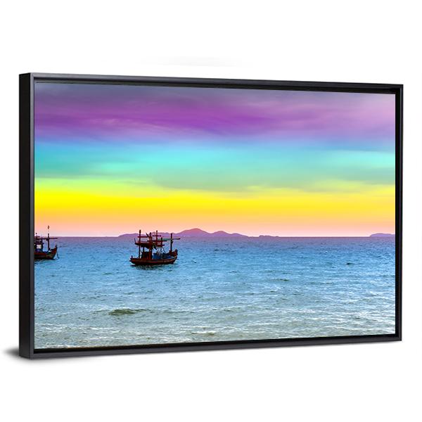 Rainbow Back Dark Cloud On Sea Canvas Wall Art-3 Horizontal-Gallery Wrap-25" x 16"-Tiaracle