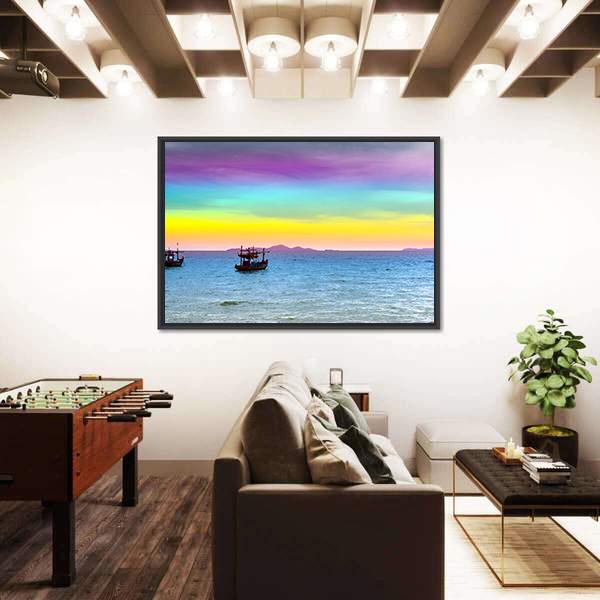 Rainbow Back Dark Cloud On Sea Canvas Wall Art-3 Horizontal-Gallery Wrap-25" x 16"-Tiaracle