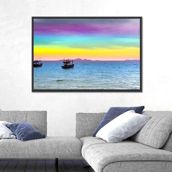 Rainbow Back Dark Cloud On Sea Canvas Wall Art-3 Horizontal-Gallery Wrap-25" x 16"-Tiaracle