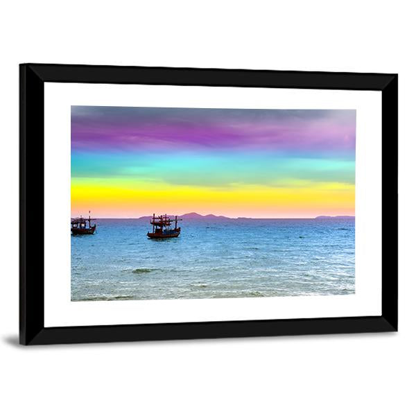 Rainbow Back Dark Cloud On Sea Canvas Wall Art-3 Horizontal-Gallery Wrap-25" x 16"-Tiaracle