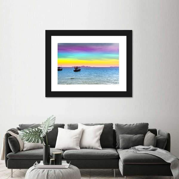 Rainbow Back Dark Cloud On Sea Canvas Wall Art-3 Horizontal-Gallery Wrap-25" x 16"-Tiaracle