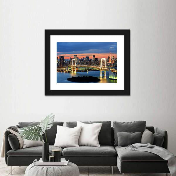 Rainbow Bridge Spanning Tokyo Bay With Tokyo Tower Canvas Wall Art-5 Horizontal-Gallery Wrap-22" x 12"-Tiaracle