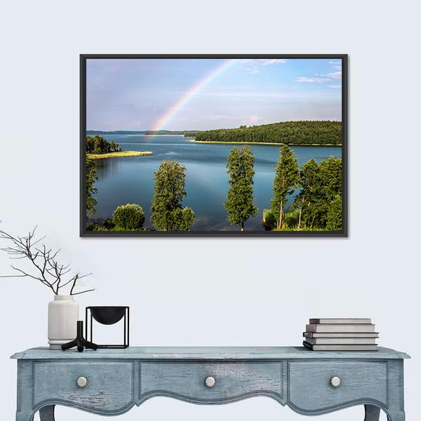 Rainbow In Summer Over Stroust Lake Canvas Wall Art-1 Piece-Floating Frame-24" x 16"-Tiaracle