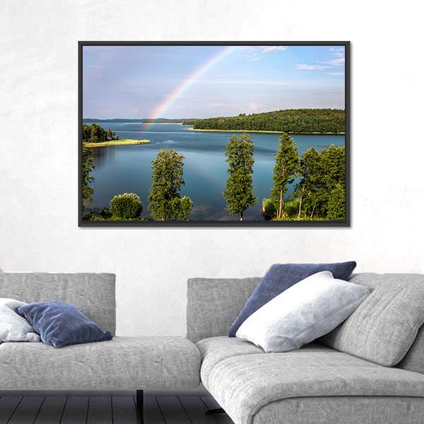Rainbow In Summer Over Stroust Lake Canvas Wall Art-5 Horizontal-Gallery Wrap-22" x 12"-Tiaracle