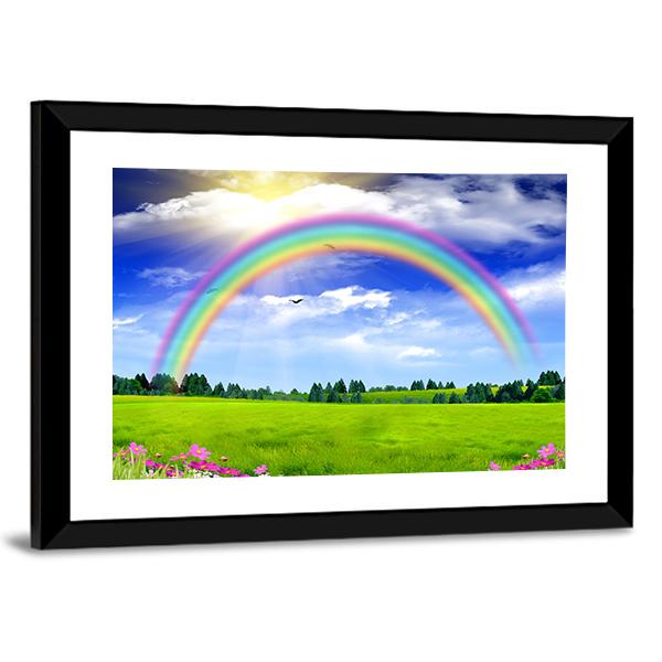 Rainbow In The Blue Sky Canvas Wall Art-5 Horizontal-Gallery Wrap-22" x 12"-Tiaracle