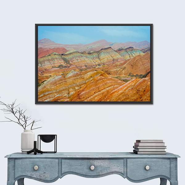 Rainbow Mountains At Zhangye In Clear Day Canvas Wall Art-1 Piece-Floating Frame-24" x 16"-Tiaracle