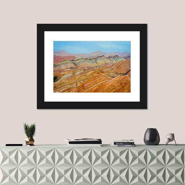 Rainbow Mountains At Zhangye In Clear Day Canvas Wall Art-1 Piece-Framed Print-20" x 16"-Tiaracle