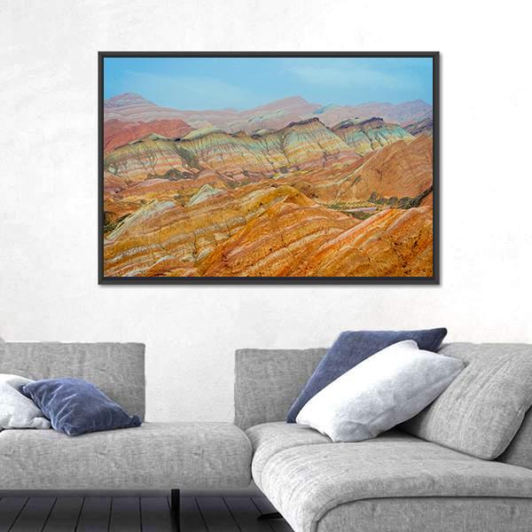 Rainbow Mountains At Zhangye In Clear Day Canvas Wall Art-3 Horizontal-Gallery Wrap-25" x 16"-Tiaracle
