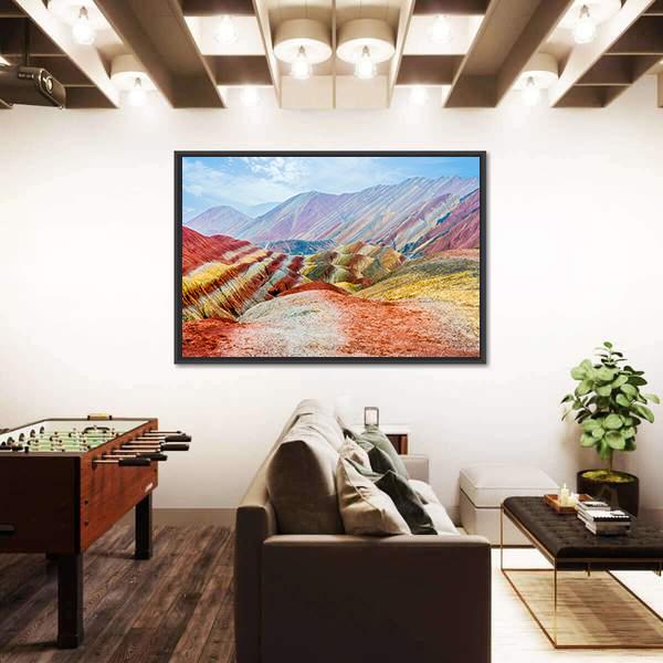 Rainbow Mountains Of Zhangye Sky Canvas Wall Art-5 Horizontal-Gallery Wrap-22" x 12"-Tiaracle