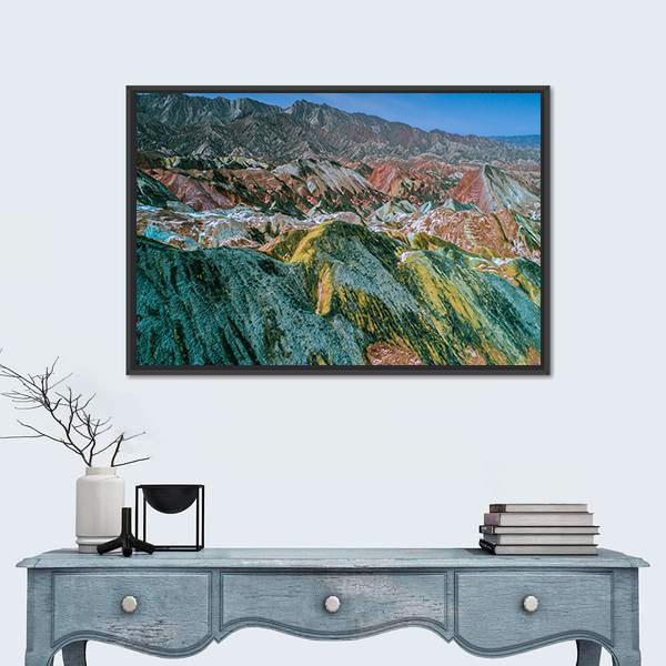 Rainbow Mountains With Amazing Pattern In Zhangye Canvas Wall Art-1 Piece-Floating Frame-24" x 16"-Tiaracle