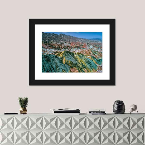 Rainbow Mountains With Amazing Pattern In Zhangye Canvas Wall Art-1 Piece-Framed Print-20" x 16"-Tiaracle
