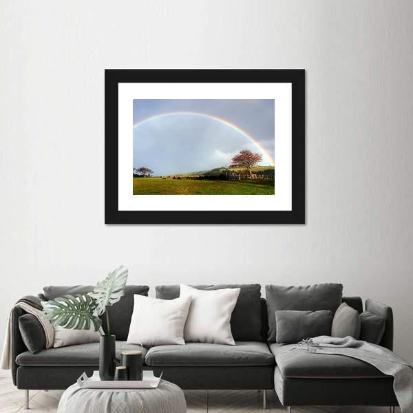 Rainbow Over A Farm Field Canvas Wall Art-1 Piece-Framed Print-20" x 16"-Tiaracle