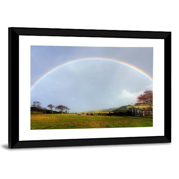 Rainbow Over A Farm Field Canvas Wall Art-5 Horizontal-Gallery Wrap-22" x 12"-Tiaracle