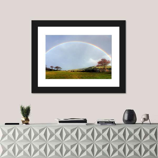 Rainbow Over A Farm Field Canvas Wall Art-5 Horizontal-Gallery Wrap-22" x 12"-Tiaracle