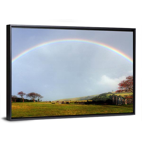 Rainbow Over A Farm Field Canvas Wall Art-5 Horizontal-Gallery Wrap-22" x 12"-Tiaracle